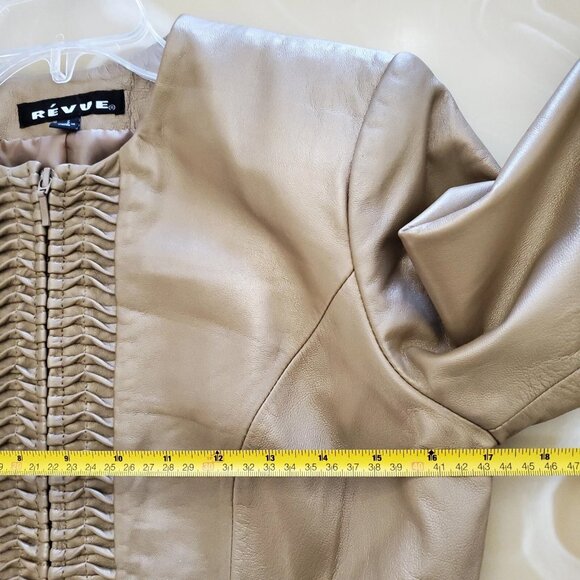Revue Metallic Gold Lamb Skin Lined Full Zip Leather Jacket 90's Y2K Small - Picture 10 of 16
